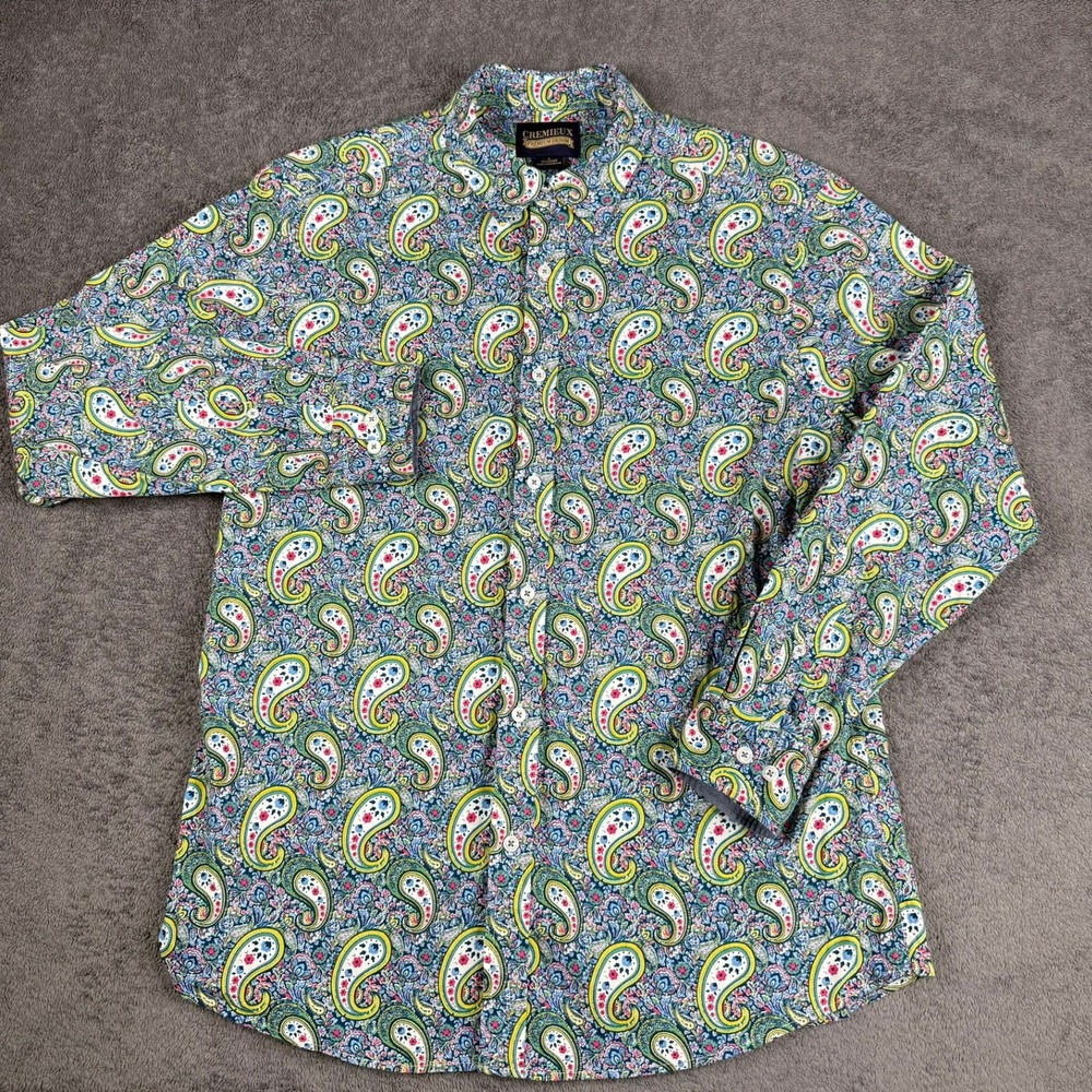 Cremieux Premium Denim Mens Large Paisley Button Down Shirt Multicolor Stretch